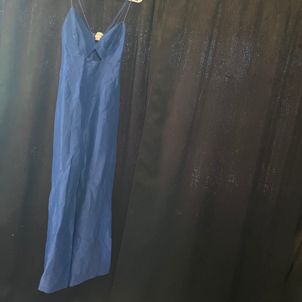 Sachin & Babi Blue Cutout Wide Leg Jumpsuit Triple Spaghetti Strap Size 0